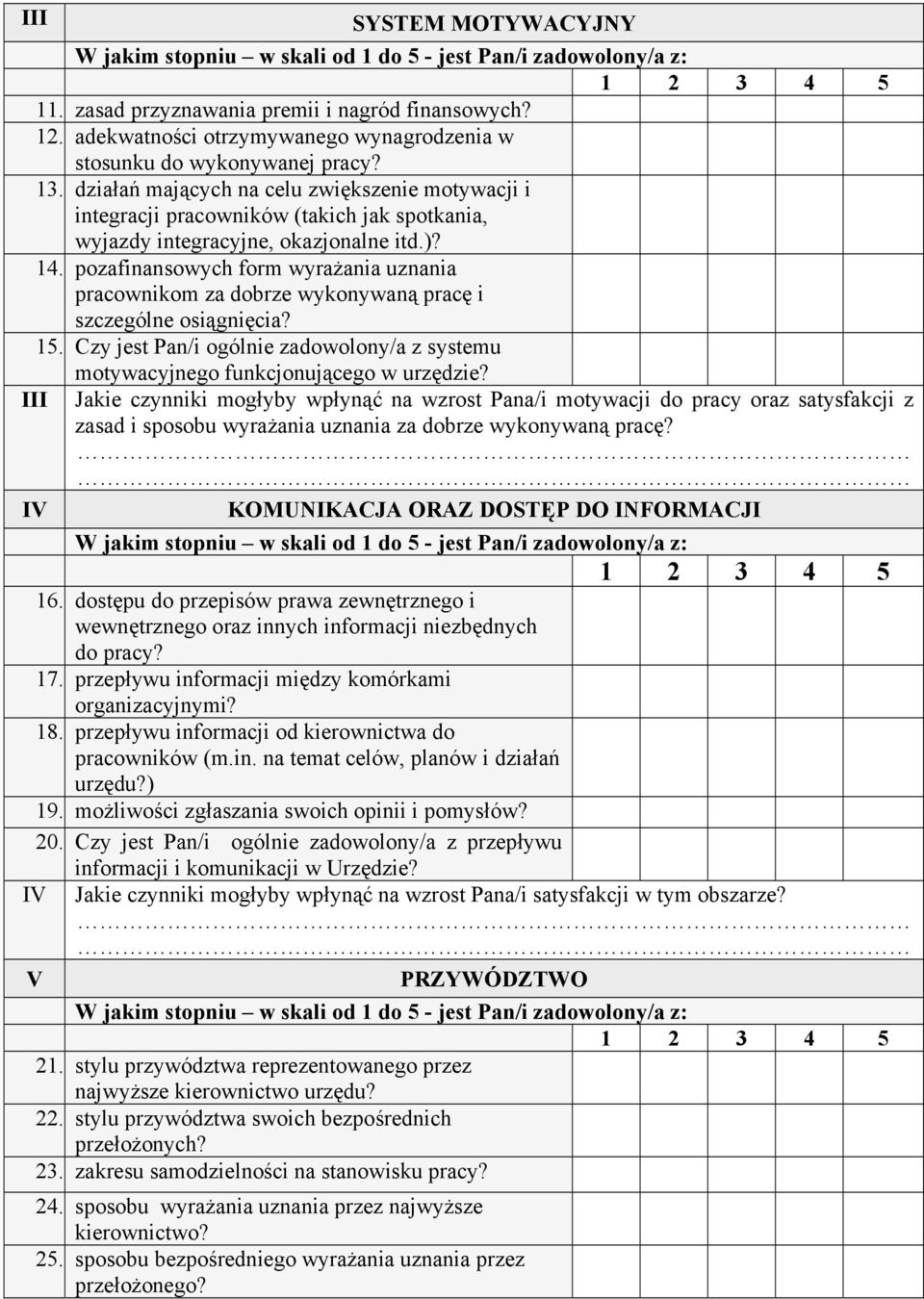 pozafinansowych form wyrażania uznania pracownikom za dobrze wykonywaną pracę i szczególne osiągnięcia? 15. Czy jest Pan/i ogólnie zadowolony/a z systemu motywacyjnego funkcjonującego w urzędzie?