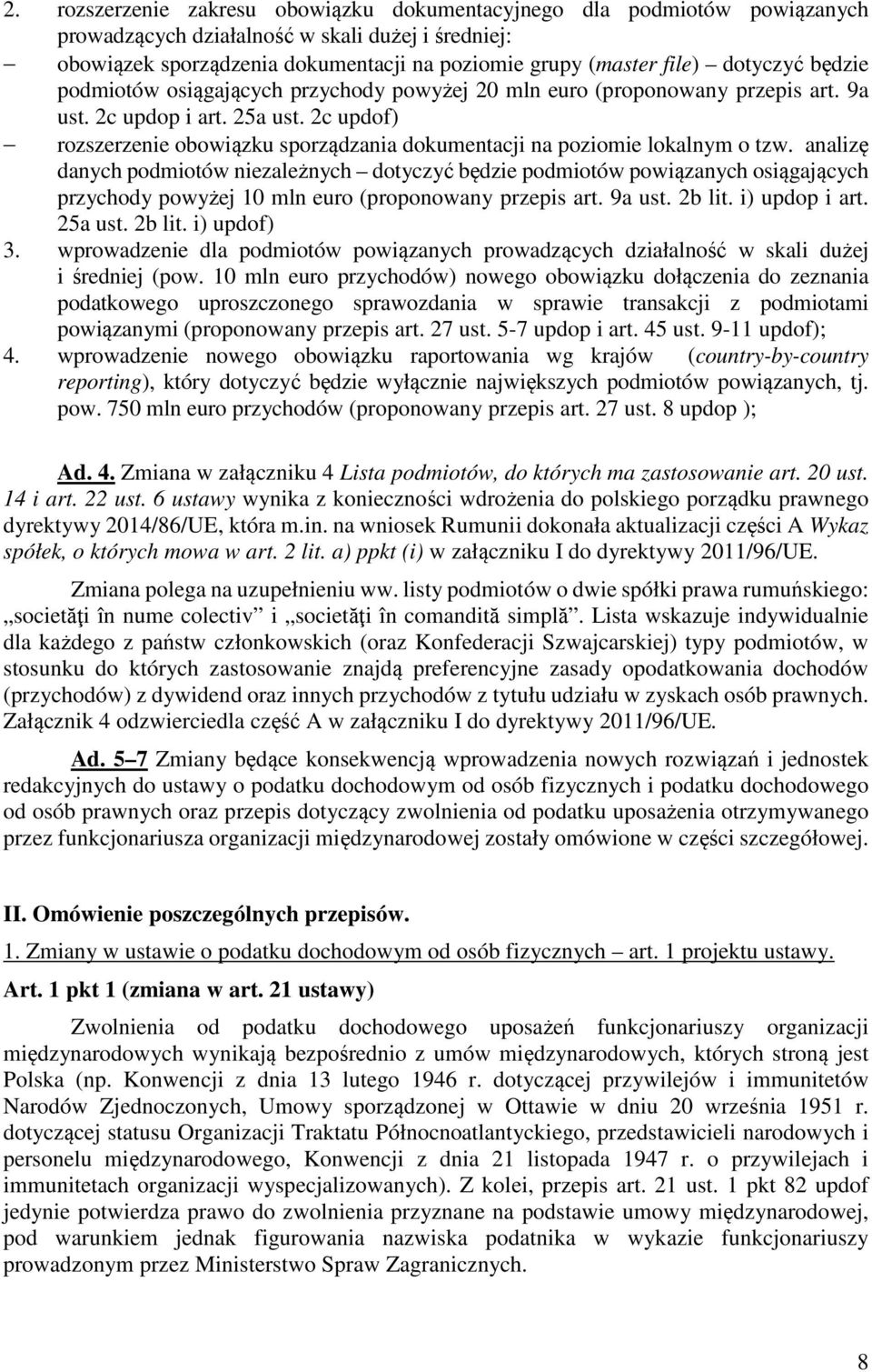 2c updof) rozszerzenie obowiązku sporządzania dokumentacji na poziomie lokalnym o tzw.