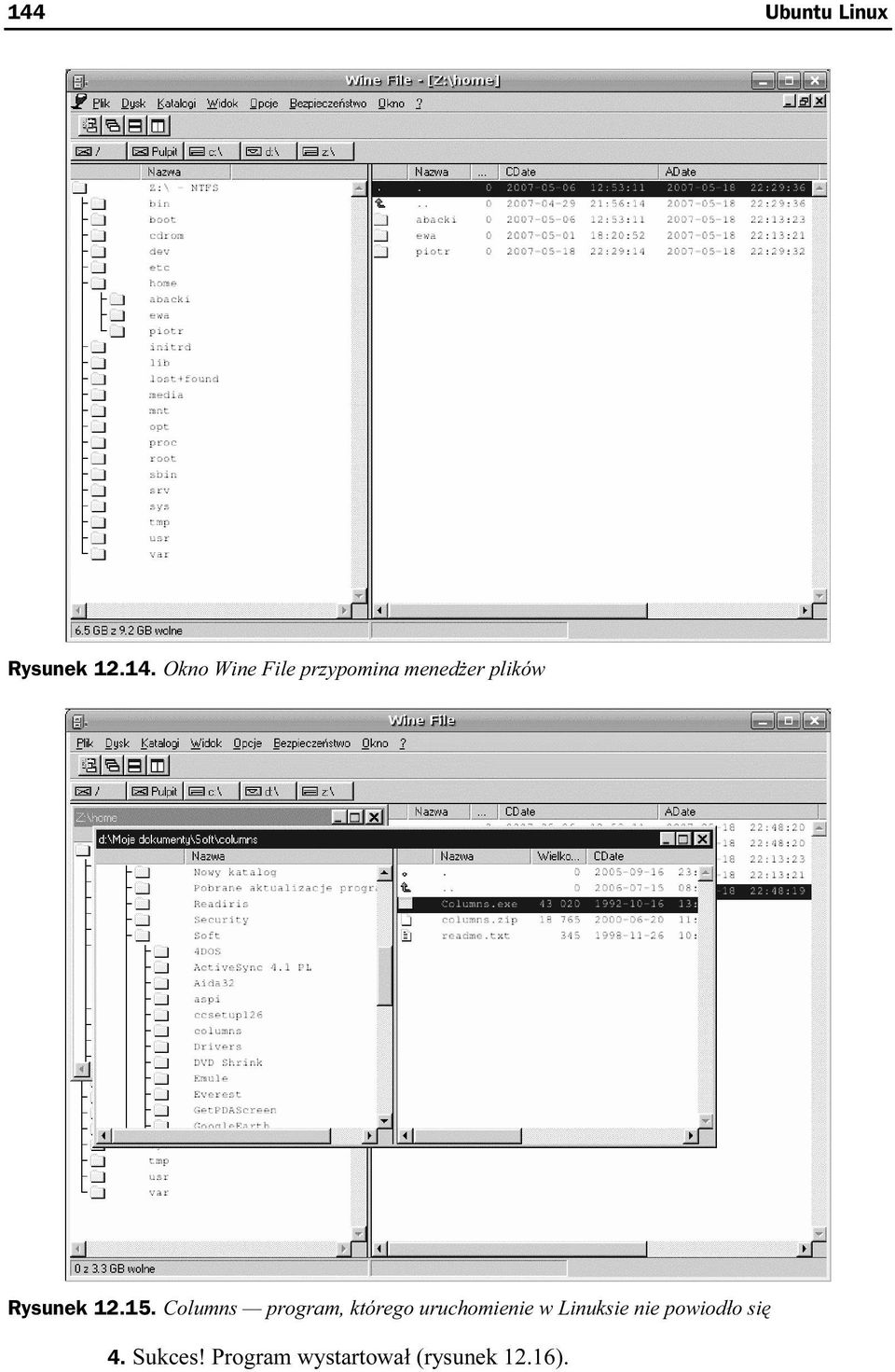 Columns program, którego uruchomienie w Linuksie