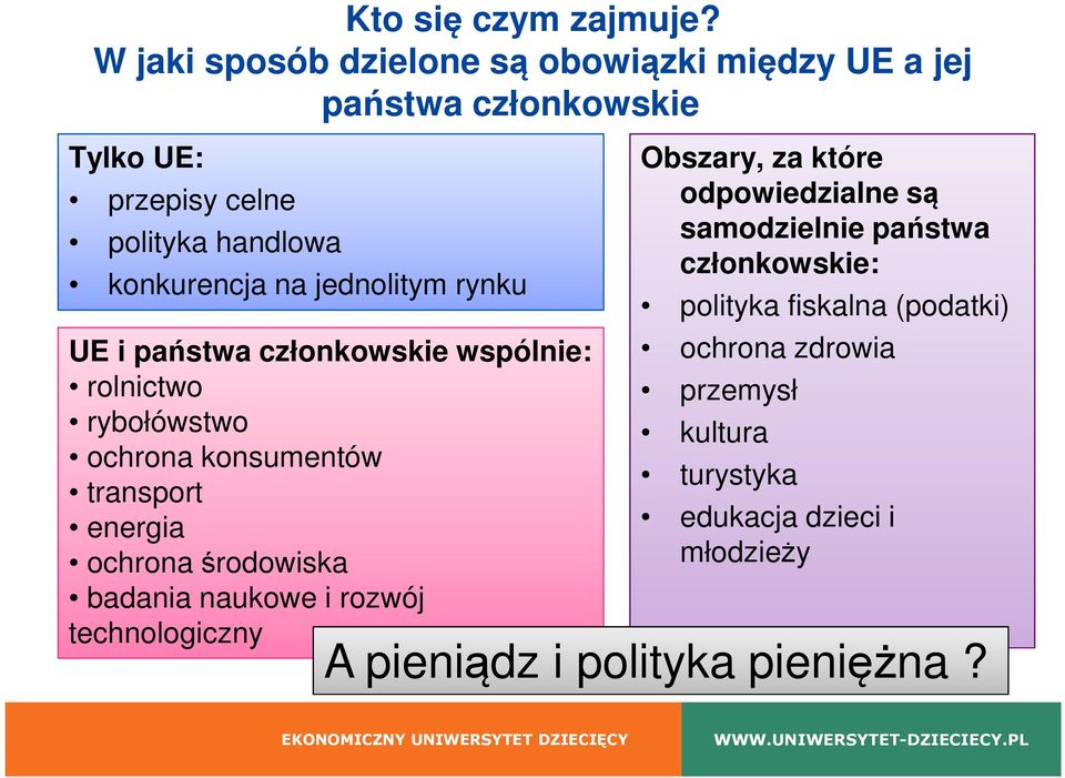 jednolitym rynku UE i państwa członkowskie wspólnie: rolnictwo rybołówstwo ochrona konsumentów transport energia ochrona środowiska