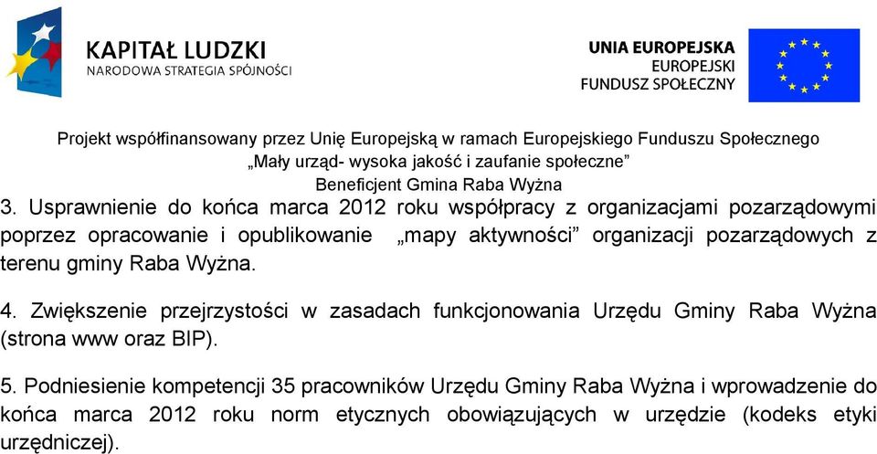 Zwiększenie przejrzystości w zasadach funkcjonowania Urzędu Gminy Raba Wyżna (strona www oraz BIP). 5.