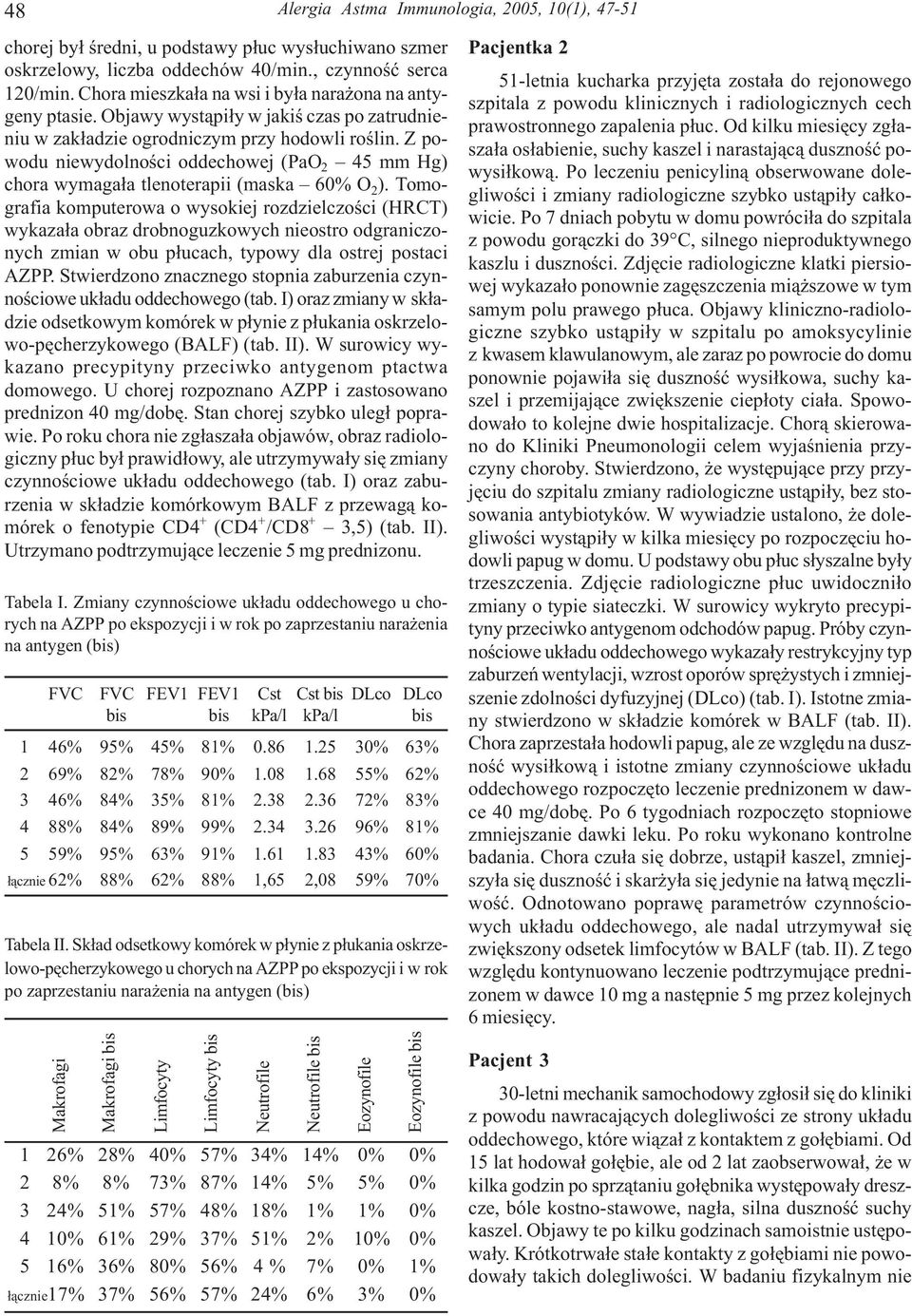 Z powodu niewydolnoœci oddechowej (PaO 2 45 mm Hg) chora wymaga³a tlenoterapii (maska 60% O 2 ).