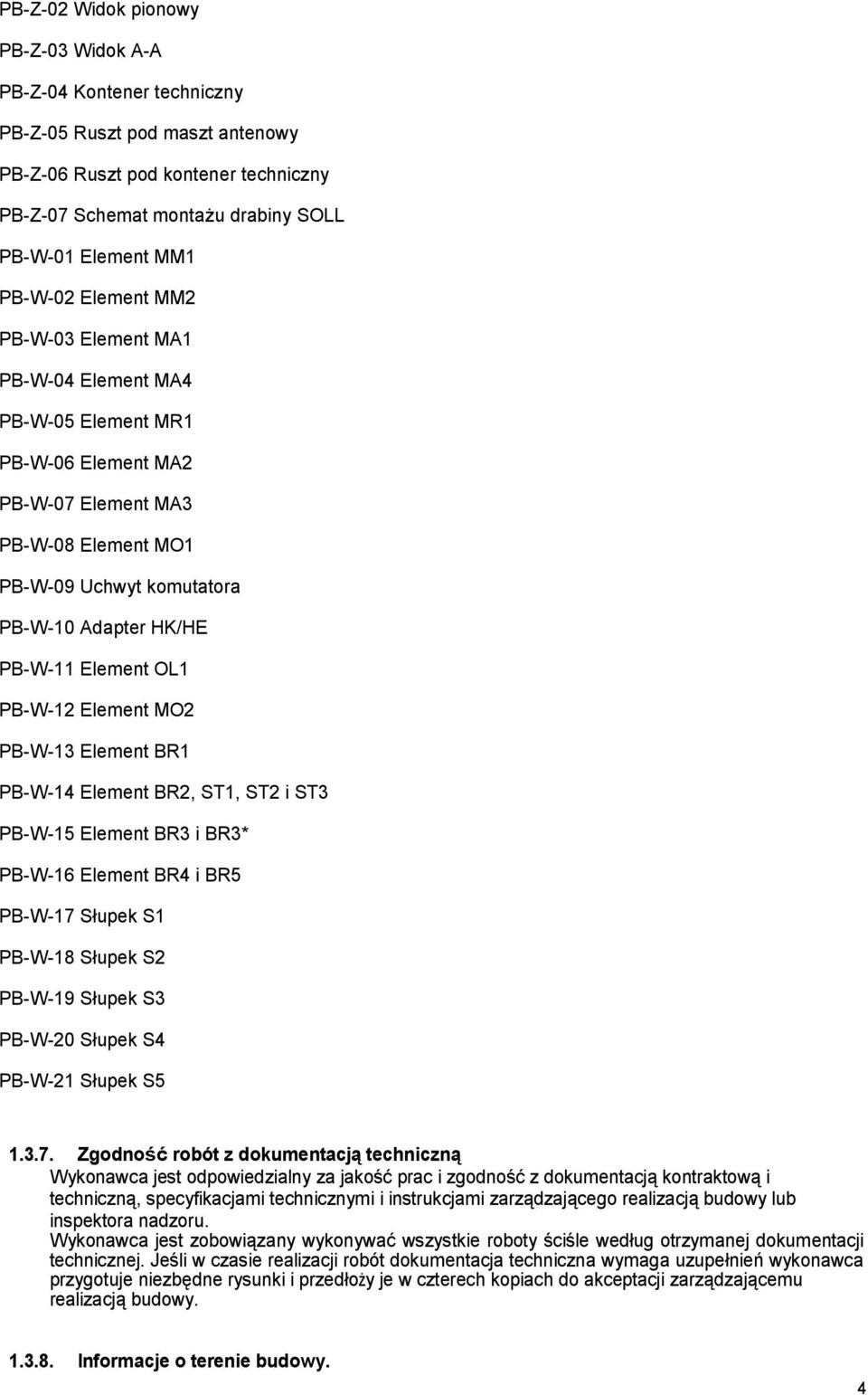 Element OL1 PB-W-12 Element MO2 PB-W-13 Element BR1 PB-W-14 Element BR2, ST1, ST2 i ST3 PB-W-15 Element BR3 i BR3* PB-W-16 Element BR4 i BR5 PB-W-17 Słupek S1 PB-W-18 Słupek S2 PB-W-19 Słupek S3