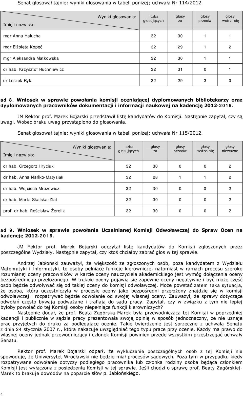 Wniosek w sprawie powołania komisji oceniającej dyplomowanych bibliotekarzy oraz dyplomowanych pracowników dokumentacji i informacji naukowej na kadencję 2012-2016. JM Rektor prof.
