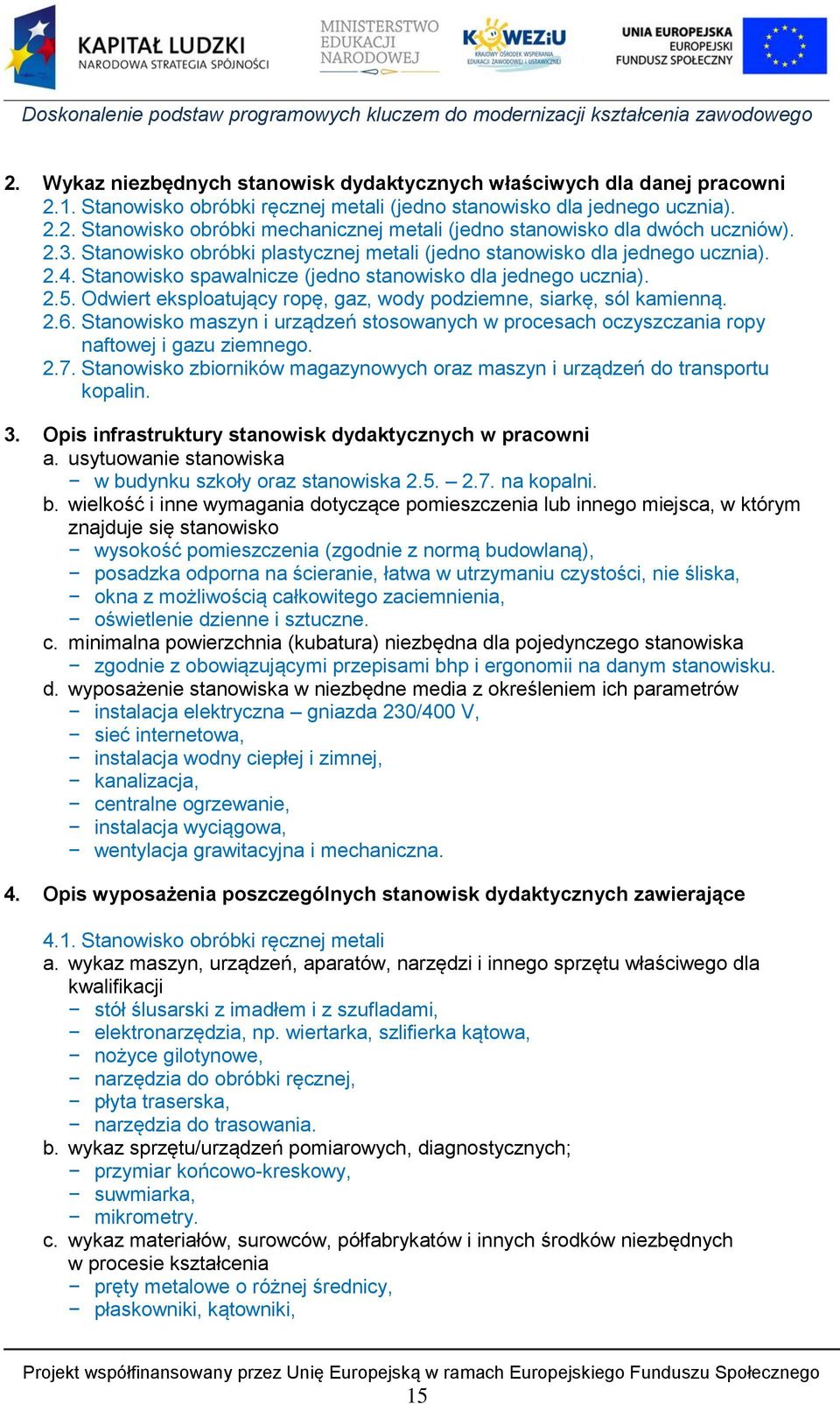 Odwiert eksploatujący ropę, gaz, wody podziemne, siarkę, sól kamienną. 2.6. Stanowisko maszyn i urządzeń stosowanych w procesach oczyszczania ropy naftowej i gazu ziemnego. 2.7.