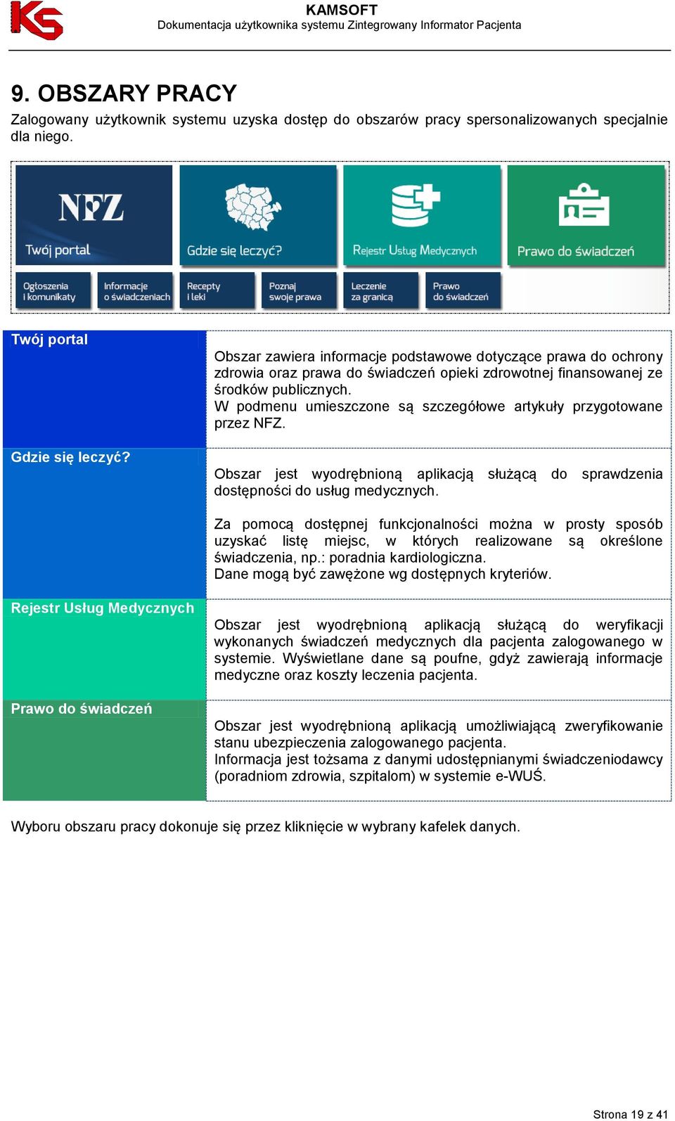 W podmenu umieszczone są szczegółowe artykuły przygotowane przez NFZ. Obszar jest wyodrębnioną aplikacją służącą do sprawdzenia dostępności do usług medycznych.