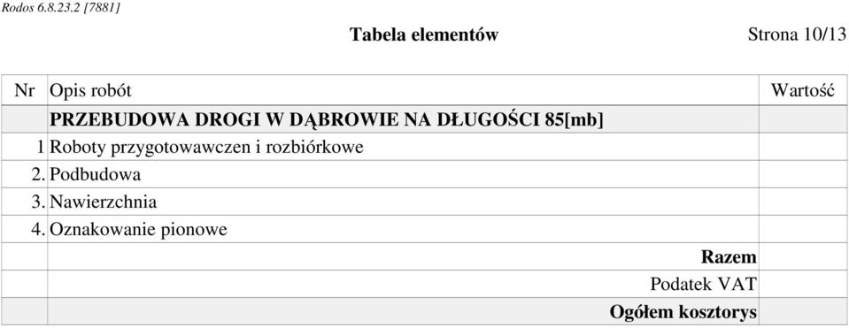 Roboty przygotowawczen i rozbiórkowe 2. Podbudowa 3.