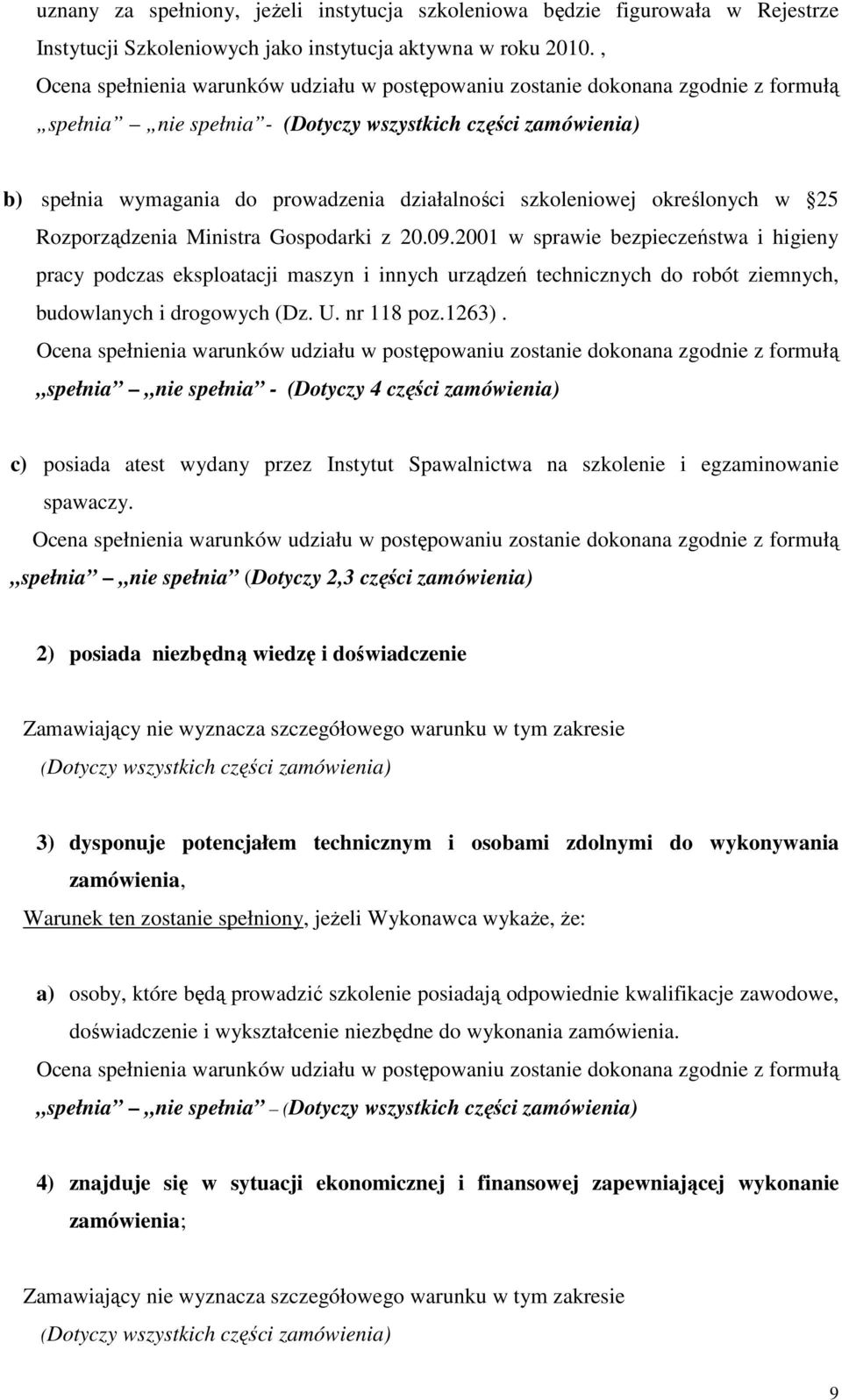 szkoleniowej określonych w 25 Rozporządzenia Ministra Gospodarki z 20.09.