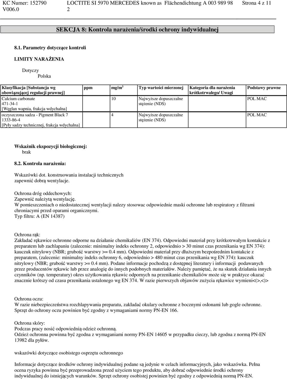 SEKCJA 8: Kontrola narażenia/środki ochrony indywidualnej 8.1.