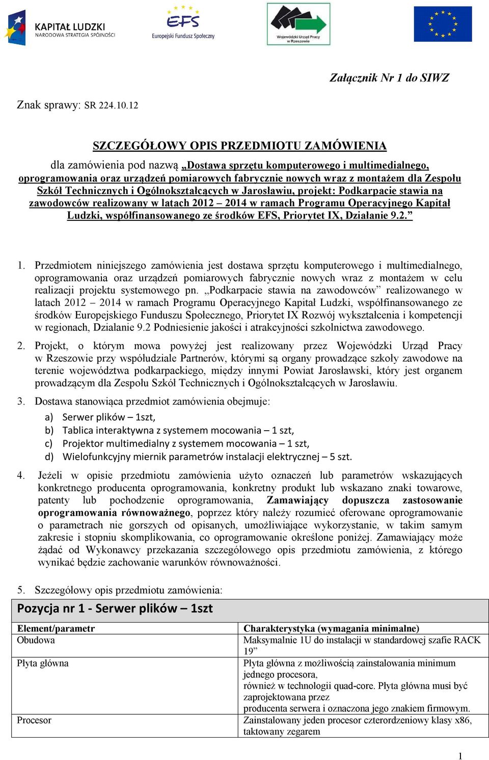 Zespołu Szkół Technicznych i Ogólnokształcących w Jarosławiu, projekt: Podkarpacie stawia na zawodowców realizowany w latach 2012 2014 w ramach Programu Operacyjnego Kapitał Ludzki,