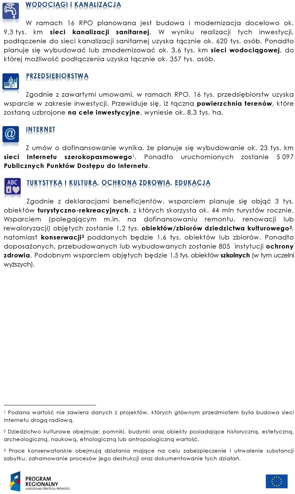 km sieci wodociągowej, do której możliwość podłączenia uzyska łącznie ok. 357 tys. osób. PRZEDSIĘBIORSTWA Zgodnie z zawartymi umowami, w ramach RPO, 16 tys.