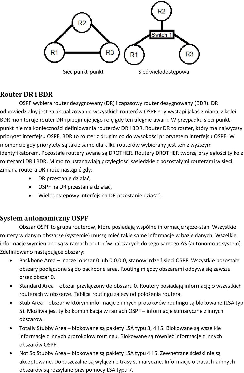 W przypadku sieci punktpunkt nie ma konieczności definiowania routerów DR i BDR.