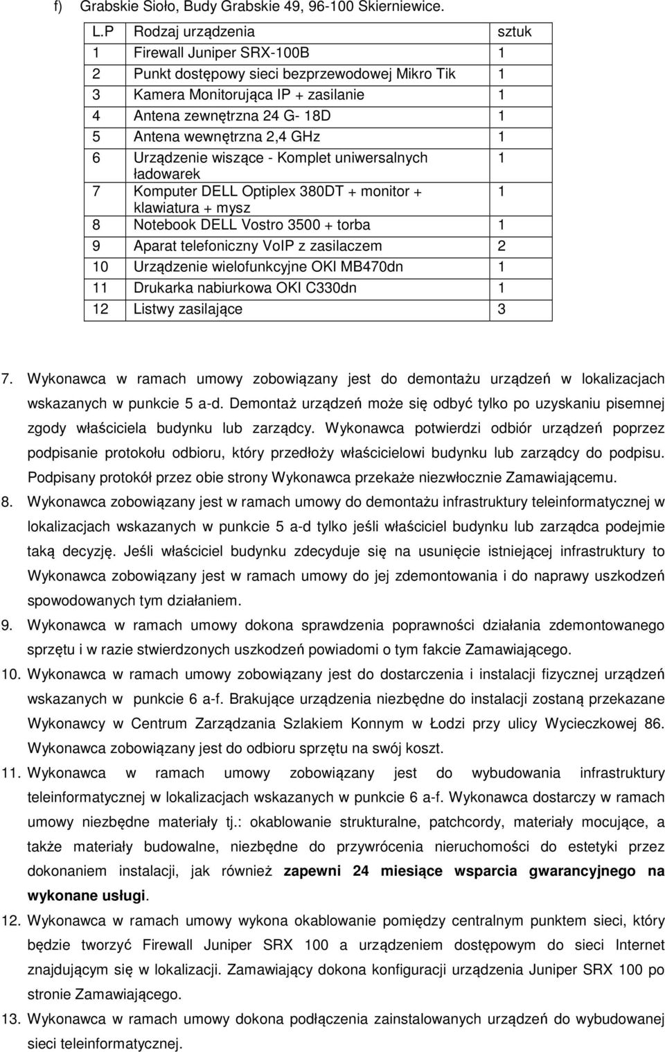 Demontaż urządzeń może się odbyć tylko po uzyskaniu pisemnej zgody właściciela budynku lub zarządcy.
