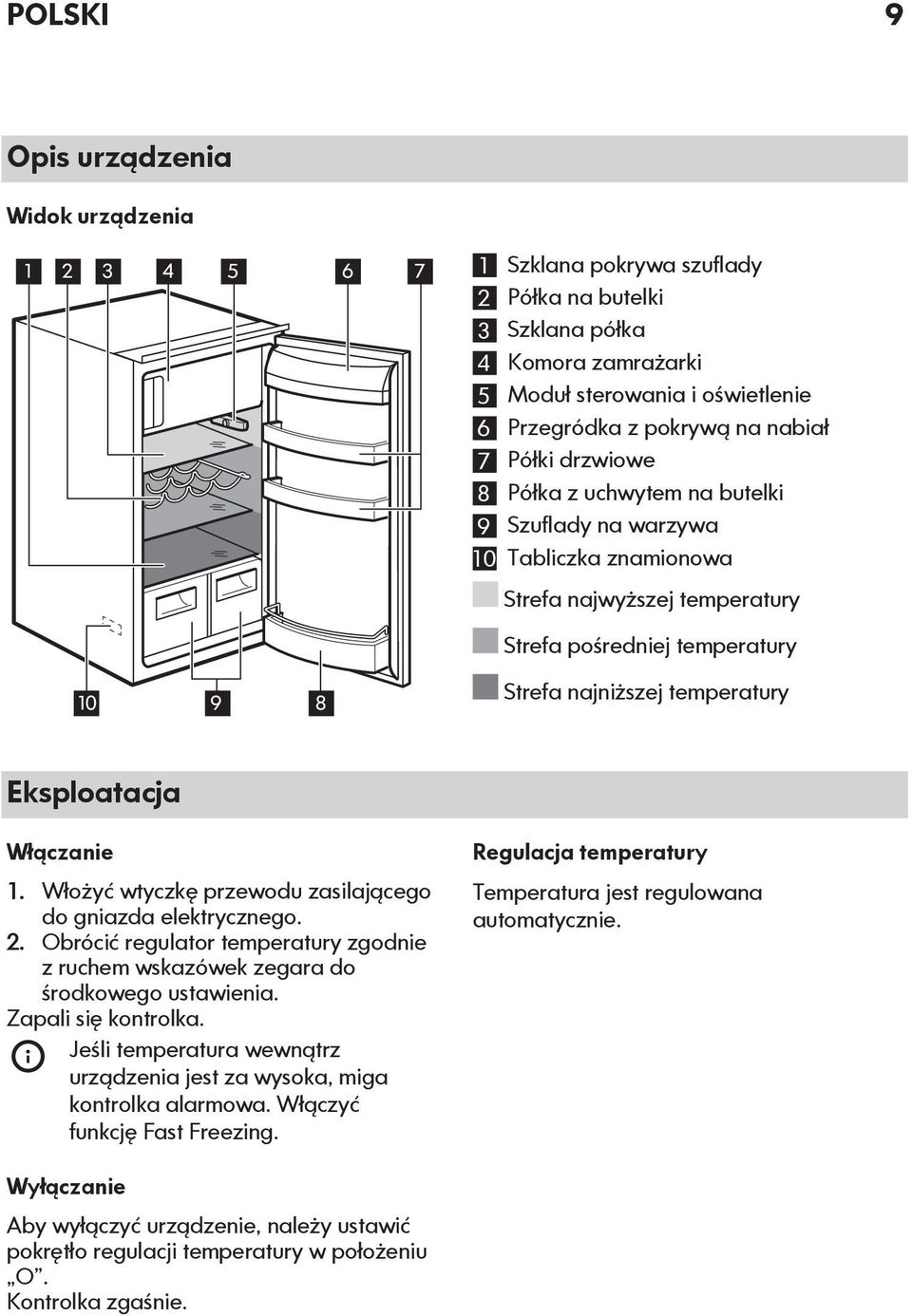 Eksploatacja Włączanie 1. Włożyć wtyczkę przewodu zasilającego do gniazda elektrycznego. 2. Obrócić regulator temperatury zgodnie z ruchem wskazówek zegara do środkowego ustawienia.