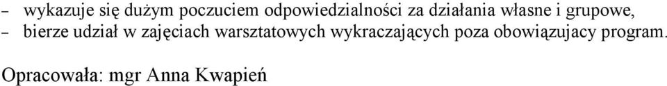 zajęciach warsztatowych wykraczających poza