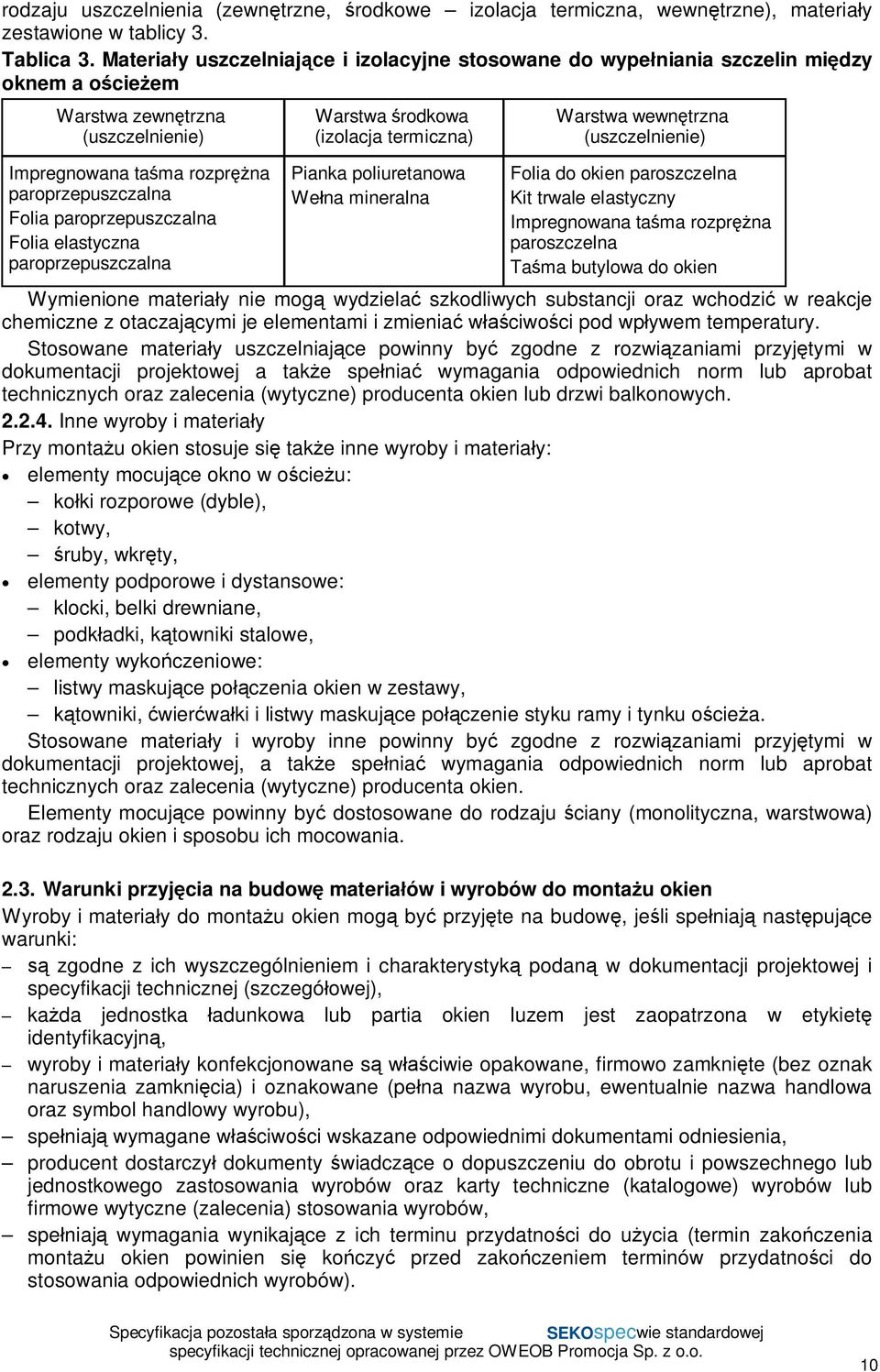 paroprzepuszczalna Folia elastyczna paroprzepuszczalna Warstwa rodkowa (izolacja termiczna) Pianka poliuretanowa We na mineralna Warstwa wewn trzna (uszczelnienie) Folia do okien paroszczelna Kit
