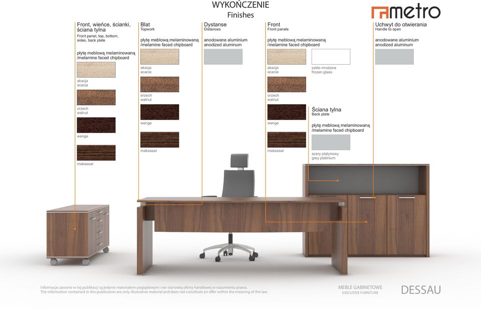 melaminowaną /melamine faced chipboard acacia acacia szkło mrożone frozen glass acacia walnut walnut walnut Ściana tylna Back plate płytę meblową melaminowaną /melamine faced chipboard szary