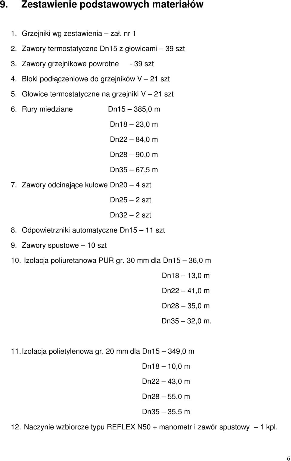 Zawory odcinające kulowe Dn20 4 szt Dn25 2 szt Dn32 2 szt 8. Odpowietrzniki automatyczne Dn15 11 szt 9. Zawory spustowe 10 szt 10. Izolacja poliuretanowa PUR gr.