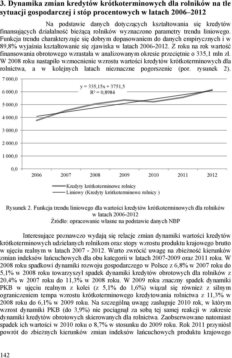 Funkcja trendu charakteryzuje się dobrym dopasowaniem do danych empirycznych i w 89,8% wyjaśnia kształtowanie się zjawiska w latach 2006-2012.
