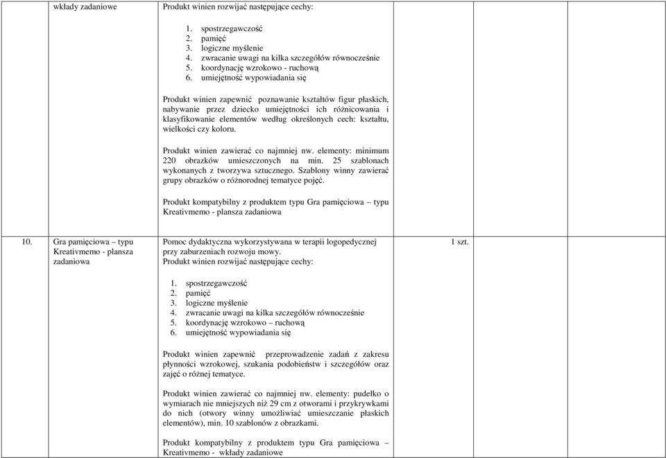 kształtu, wielkości czy koloru. Produkt winien zawierać co najmniej nw. elementy: minimum 220 obrazków umieszczonych na min. 25 szablonach wykonanych z tworzywa sztucznego.