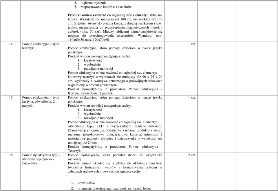 Z jednej strony do pisania kredą, z drugiej markerem i tzw. tablicą magnetyczną do przyczepiania magnetycznych literek i cyferek (min. 70 szt).