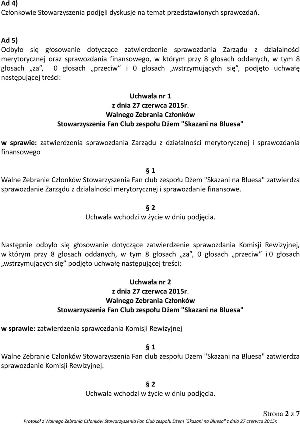 przeciw i 0 głosach wstrzymujących się, podjęto uchwałę następującej treści: Uchwała nr 1 w sprawie: zatwierdzenia sprawozdania Zarządu z działalności merytorycznej i sprawozdania finansowego