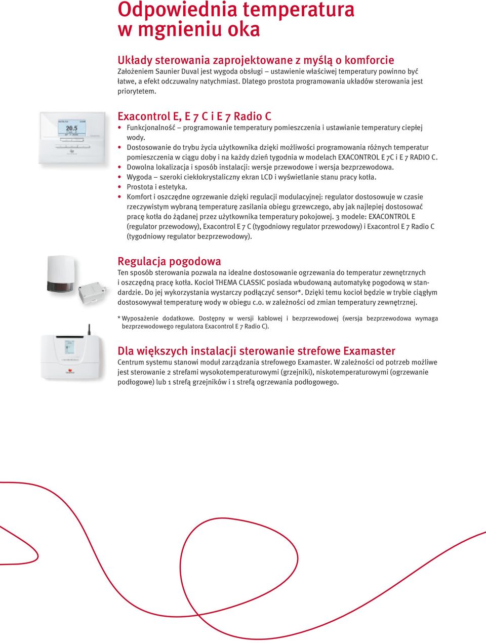 Exacontrol E, E 7 C i E 7 Radio C FunkcjonalnoÊç programowanie temperatury pomieszczenia i ustawianie temperatury ciepłej wody.