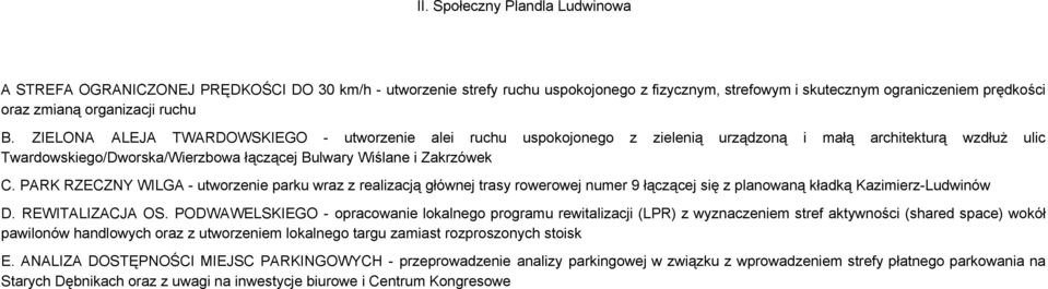 PARK RZECZNY WILGA utworzenie parku wraz z realizacją głównej trasy rowerowej numer 9 łączącej się z planowaną kładką Kazimierz Ludwinów D. REWITALIZACJA OS.