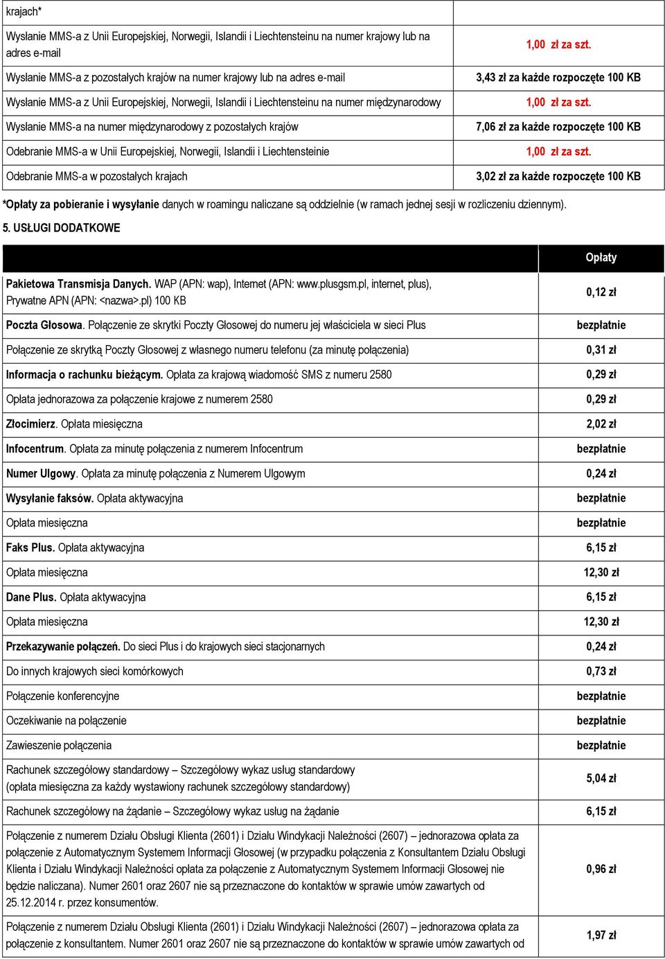 Islandii i Liechtensteinie Odebranie MMS-a w pozostałych krajach 1,00 zł za szt. 3,43 zł za każde rozpoczęte 100 KB 1,00 zł za szt. 7,06 zł za każde rozpoczęte 100 KB 1,00 zł za szt.