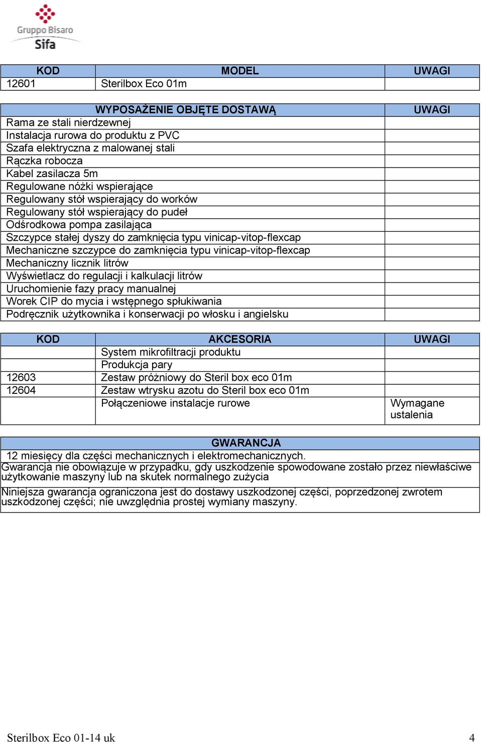 Mechaniczne szczypce do zamknięcia typu vinicap-vitop-flexcap Mechaniczny licznik litrów Wyświetlacz do regulacji i kalkulacji litrów Uruchomienie fazy pracy manualnej Worek CIP do mycia i wstępnego