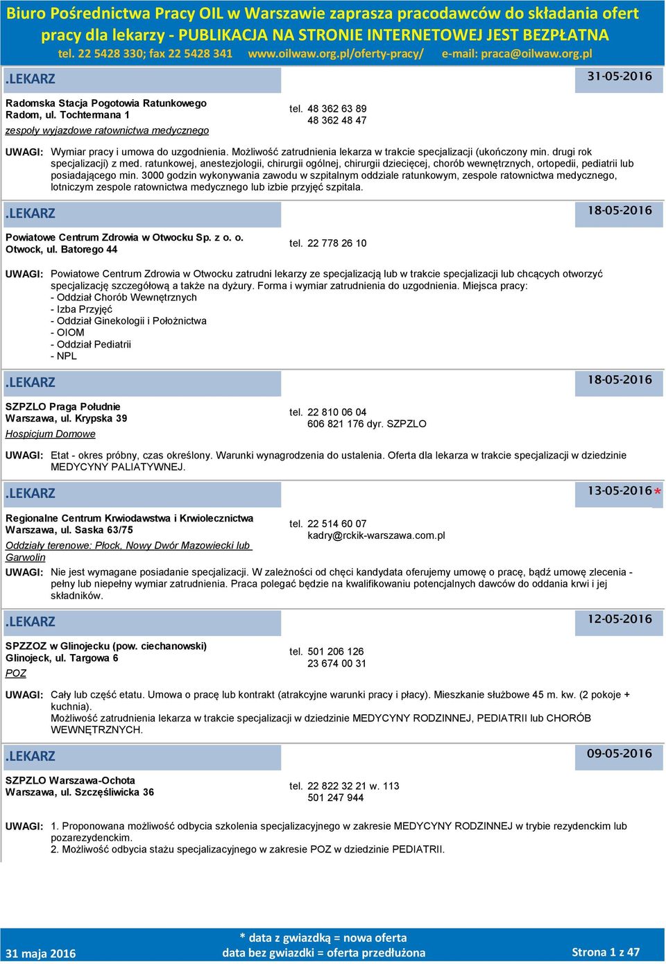 ratunkowej, anestezjologii, chirurgii ogólnej, chirurgii dziecięcej, chorób wewnętrznych, ortopedii, pediatrii lub posiadającego min.