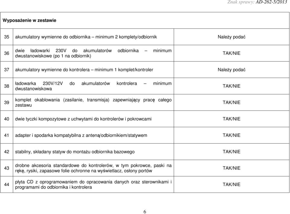 zestawu 40 dwie tyczki kompozytowe z uchwytami do kontrolerów i pokrowcami 41 adapter i spodarka kompatybilna z anteną/odbiornikiem/statywem 42 stabilny, składany statyw do montaŝu odbiornika