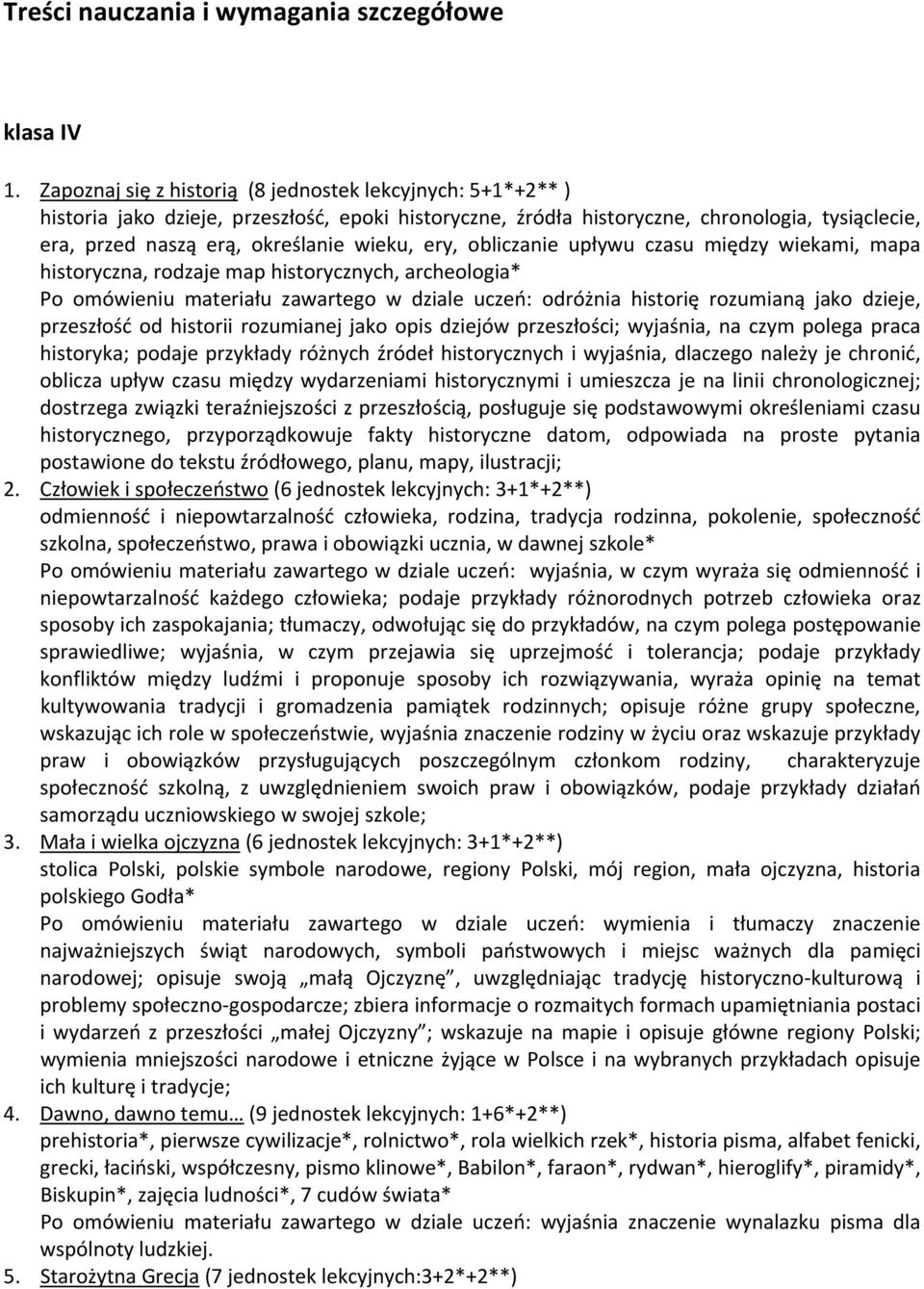 ery, obliczanie upływu czasu między wiekami, mapa historyczna, rodzaje map historycznych, archeologia* Po omówieniu materiału zawartego w dziale uczeń: odróżnia historię rozumianą jako dzieje,