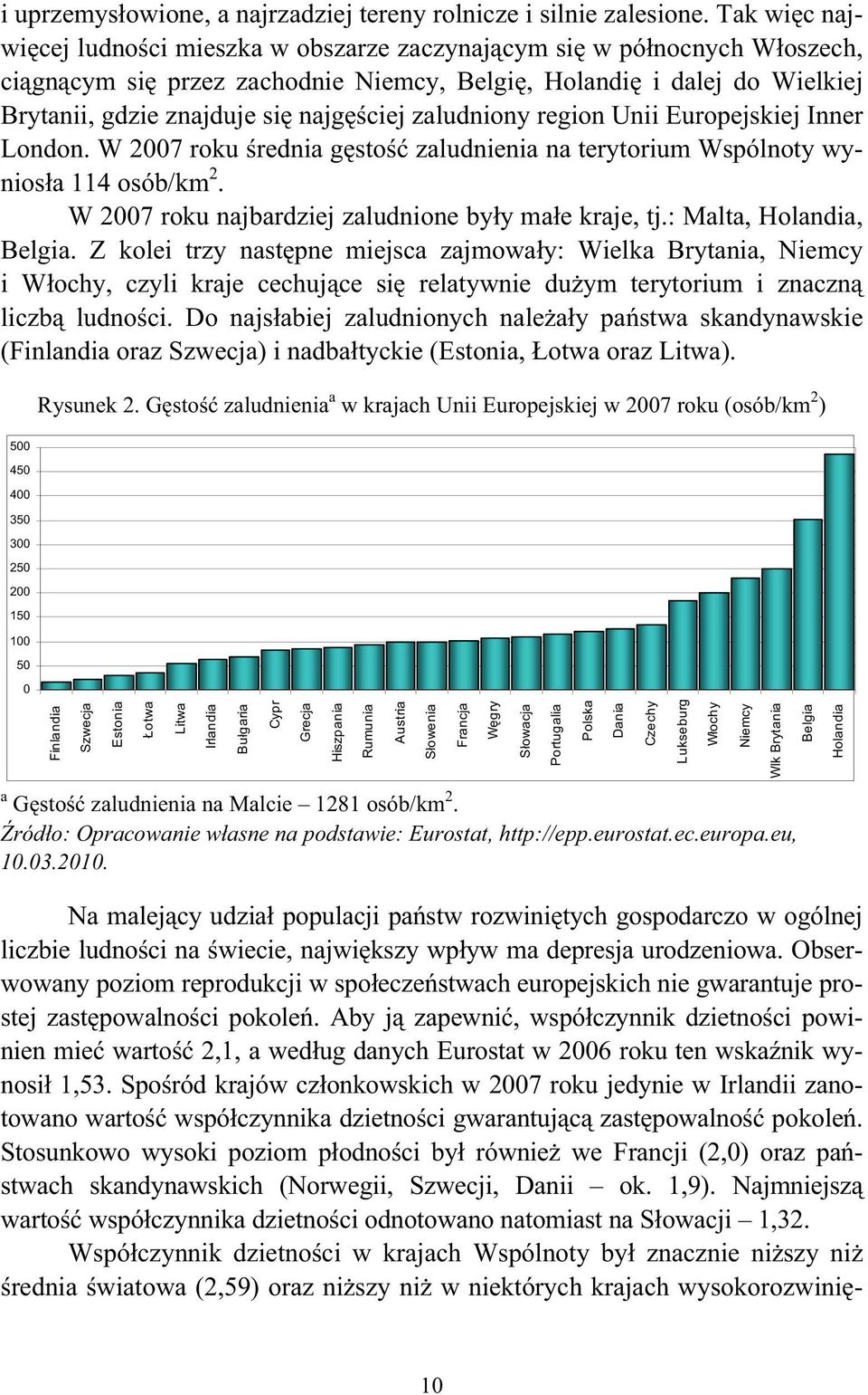zaludniony region Unii Europejskiej Inner London. W 2007 roku rednia g sto zaludnienia na terytorium Wspólnoty wynios a 114 osób/km 2. W 2007 roku najbardziej zaludnione by y ma e kraje, tj.