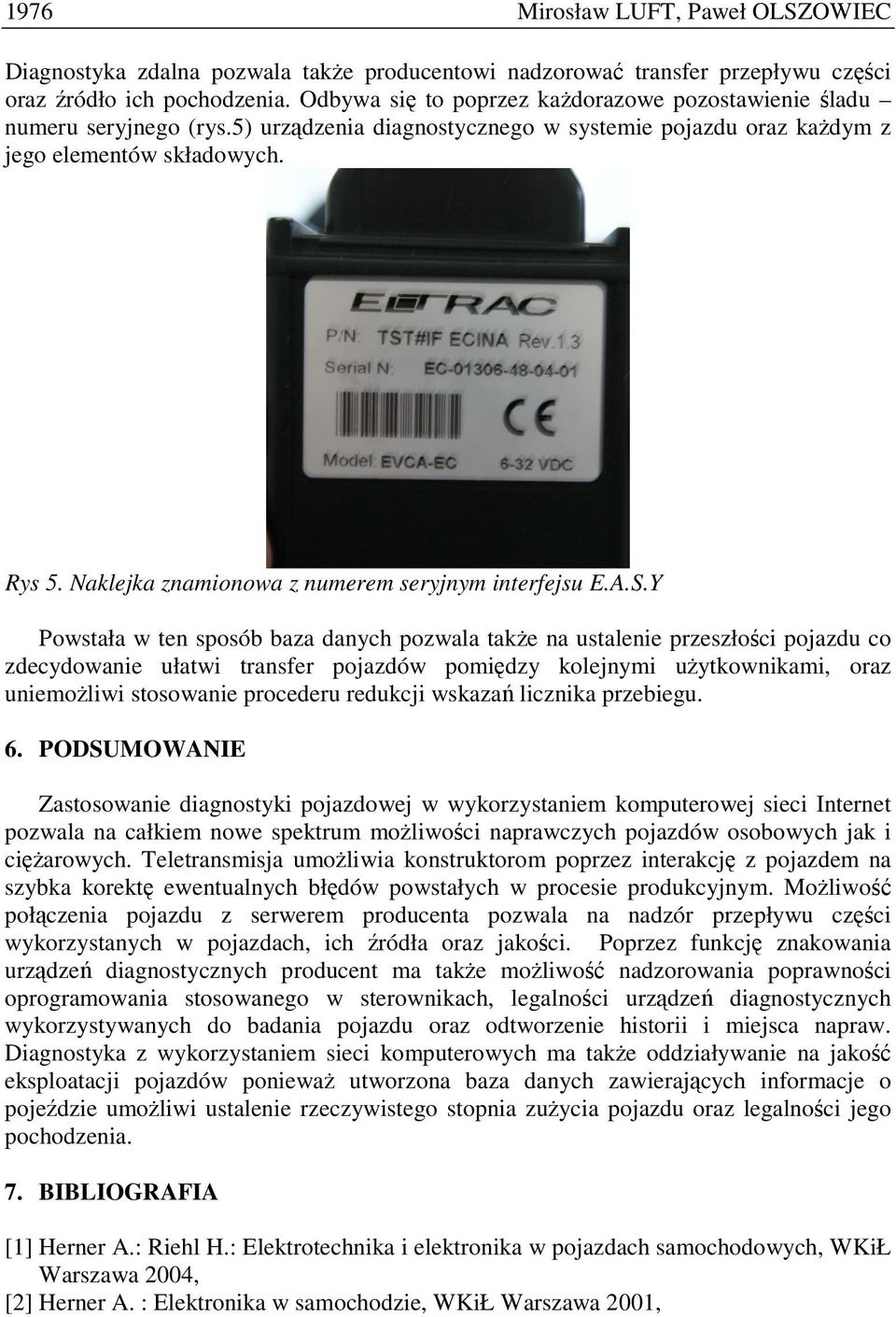 Naklejka znamionowa z numerem seryjnym interfejsu E.A.S.