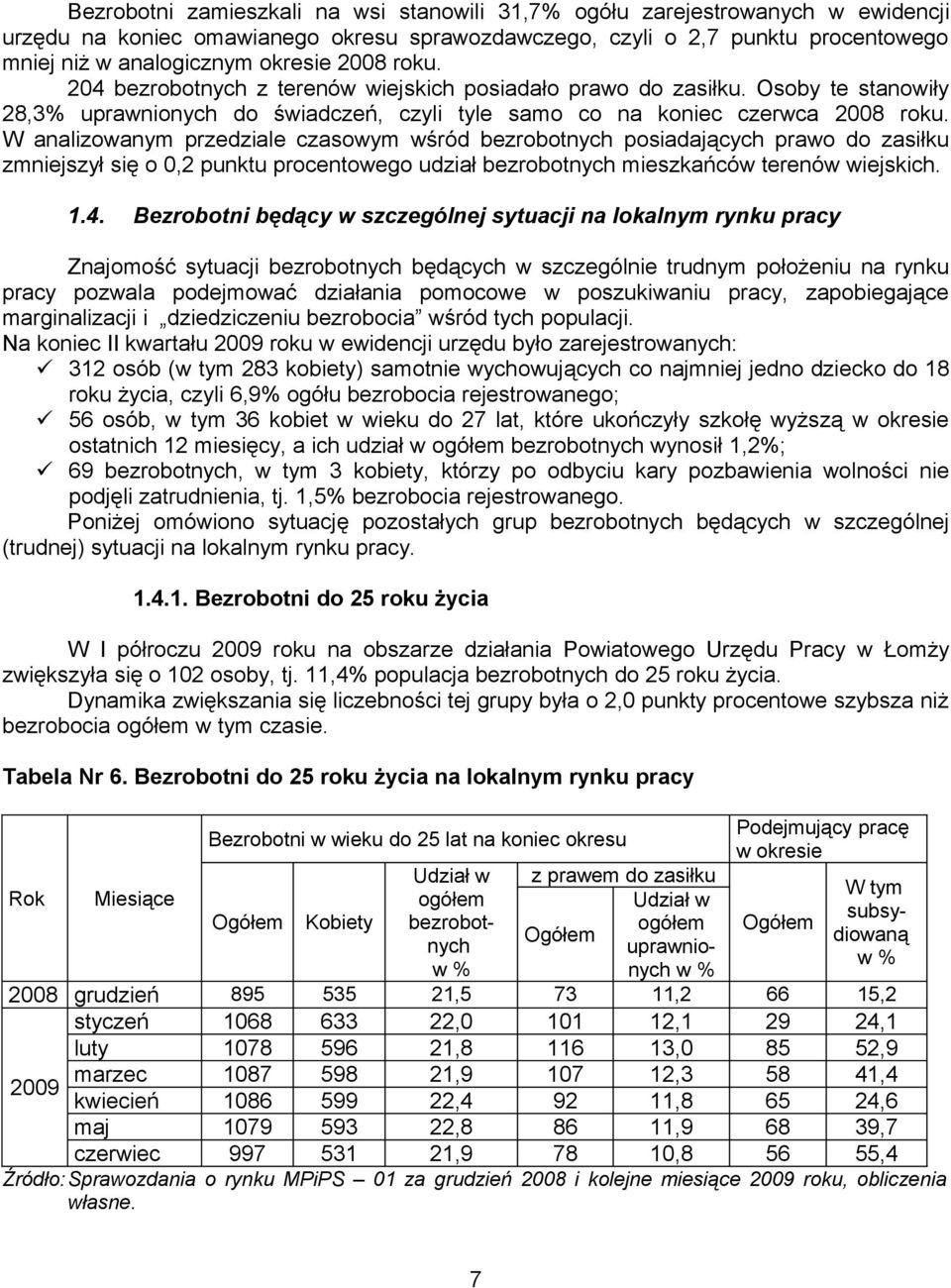W analizowanym przedziale czasowym wśród bezrobotnych posiadających prawo do zasiłku zmniejszył się o 0,2 punktu procentowego udział bezrobotnych mieszkańców terenów wiejskich. 1.4.