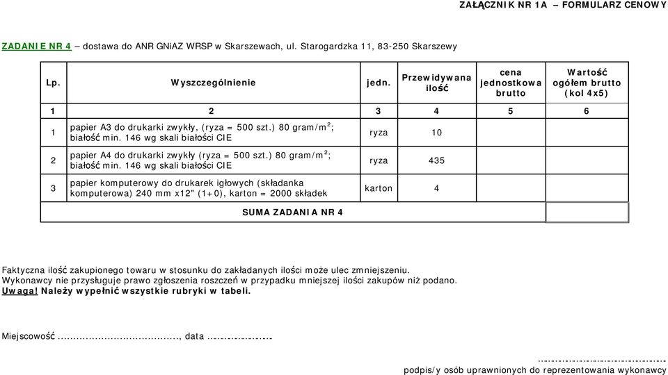 46 wg skali bia ci CIE papier A4 do drukarki zwyk y (ryza = 500 szt.) 80 gram/m ; bia min.