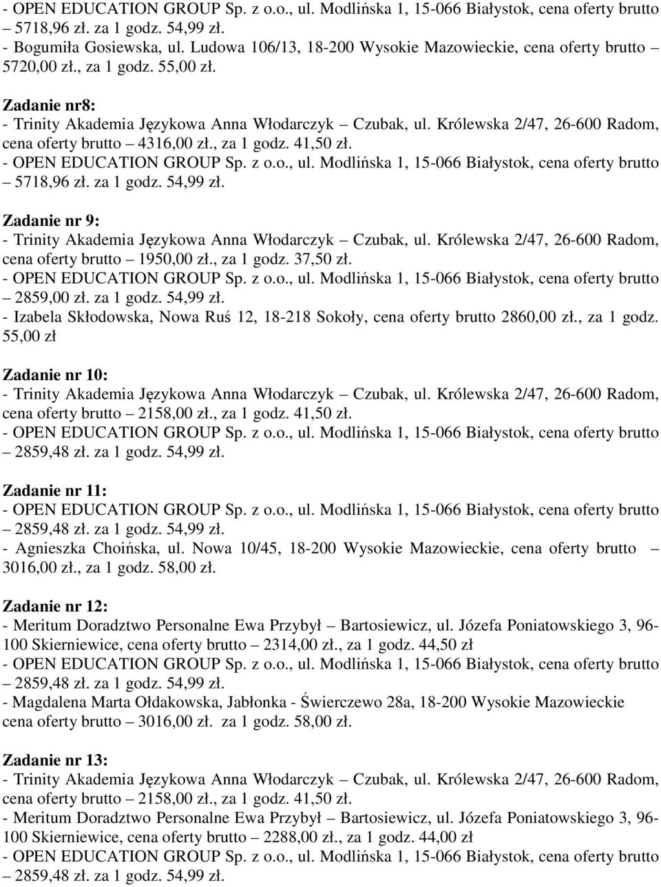 Nowa 10/45, 18-200 Wysokie Mazowieckie, cena oferty brutto 3016,00 zł., za 1 godz.