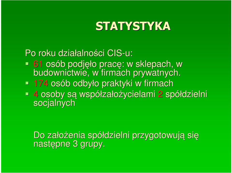 174 osób b odbyło o praktyki w firmach 4 osoby sąs współza