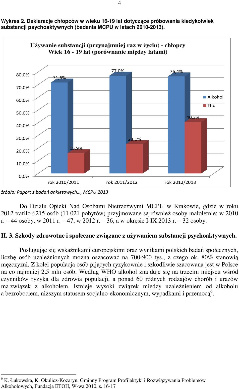 rok 2010/2011 rok 2011/2012 rok 2012/2013 źródło: Raport z badań ankietowych, MCPU 2013 Do Działu Opieki Nad Osobami Nietrzeźwymi MCPU w Krakowie, gdzie w roku 2012 trafiło 6215 osób (11 021 pobytów)