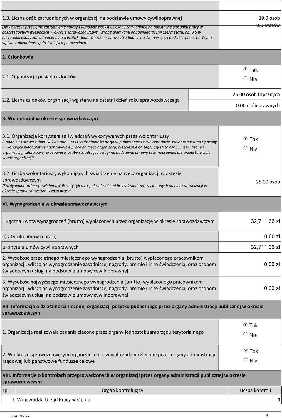 poszczególnych miesiącach w okresie (wraz z ułamkami odpowiadającymi części etatu, np.