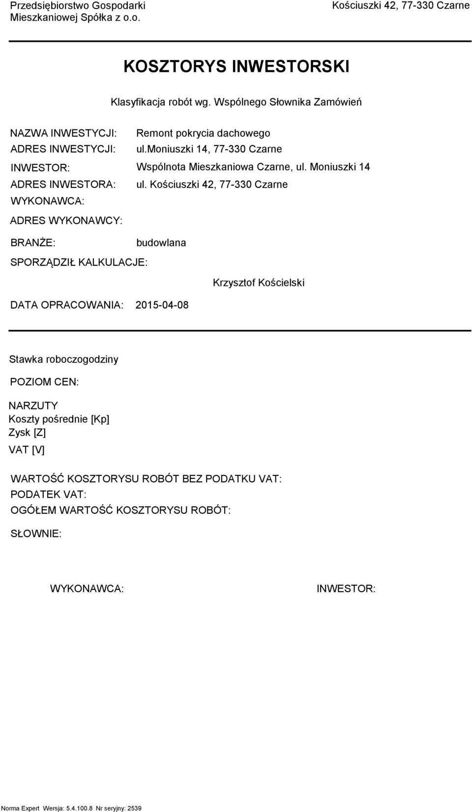 oniuszki 14, 77-330 Czarne Wspólnota ieszkaniowa Czarne, ul. oniuszki 14 ul.