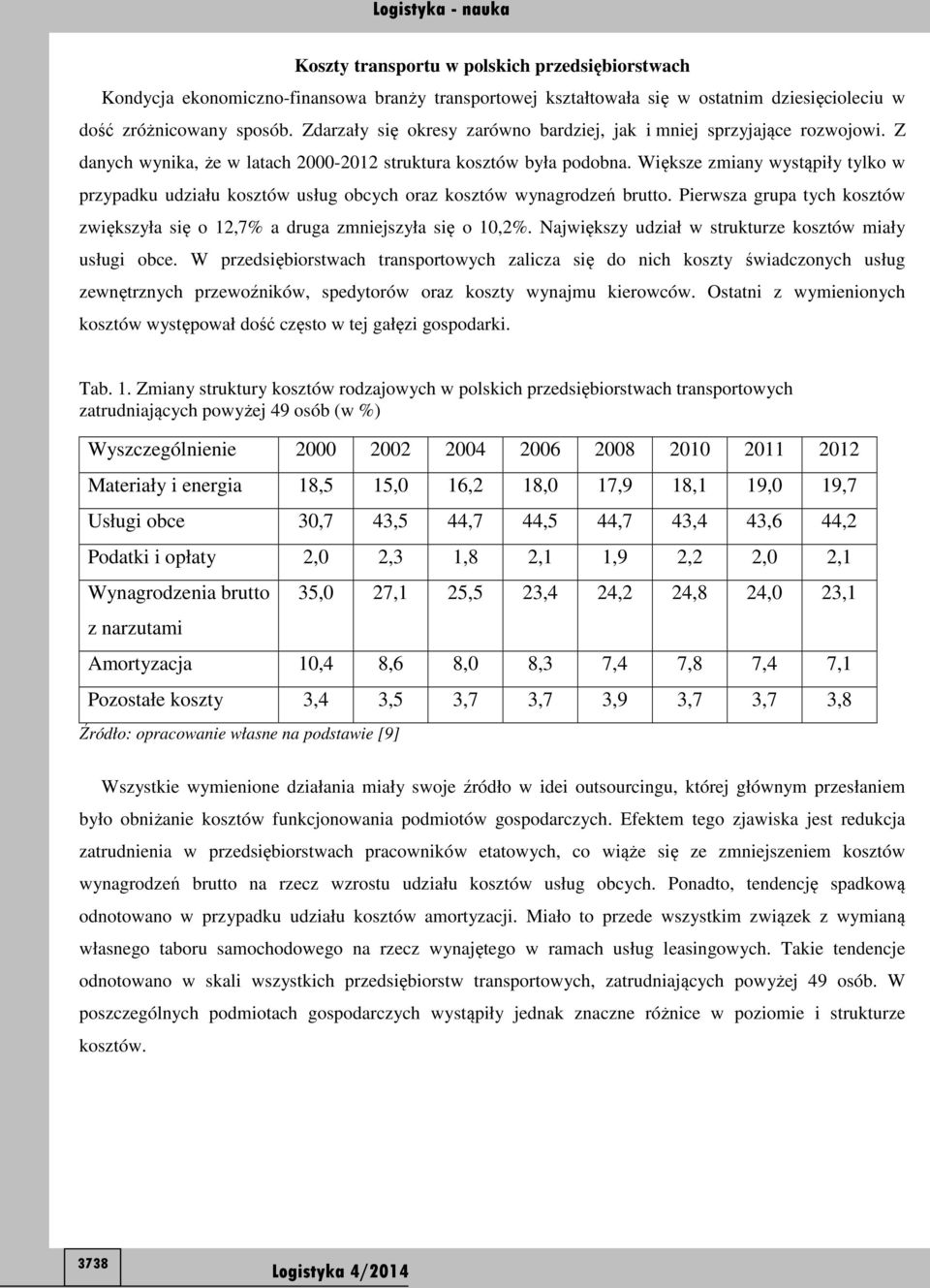 Większe zmiany wystąpiły tylko w przypadku udziału kosztów usług obcych oraz kosztów wynagrodzeń brutto. Pierwsza grupa tych kosztów zwiększyła się o 12,7% a druga zmniejszyła się o 10,2%.