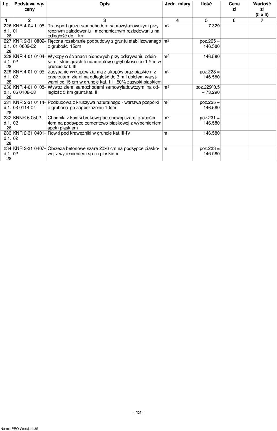 podbudowy z gruntu stabilizowanego o grubości 5cm Wykopy o ścianach pionowych przy odkrywaniu odcinkami istniejących fundamentów o głębokości do.5 m w gruncie kat.