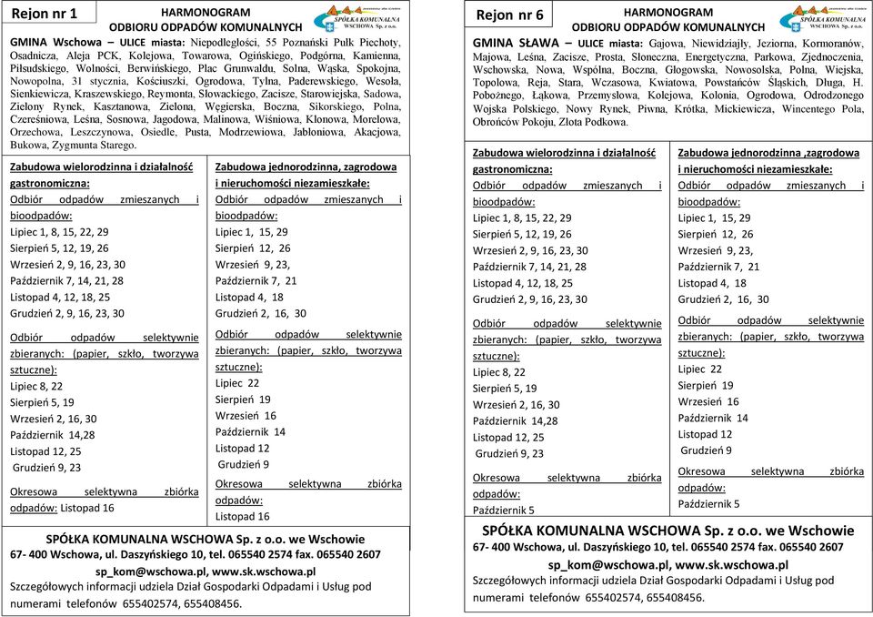 Zielony Rynek, Kasztanowa, Zielona, Węgierska, Boczna, Sikorskiego, Polna, Czereśniowa, Leśna, Sosnowa, Jagodowa, Malinowa, Wiśniowa, Klonowa, Morelowa, Orzechowa, Leszczynowa, Osiedle, Pusta,