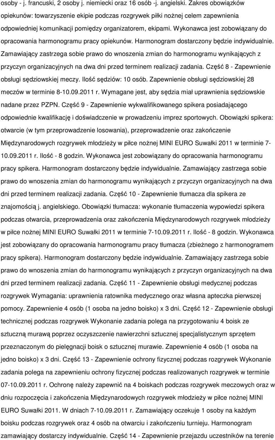 Wykonawca jest zobowiązany do opracowania harmonogramu pracy opiekunów. Harmonogram dostarczony będzie indywidualnie.
