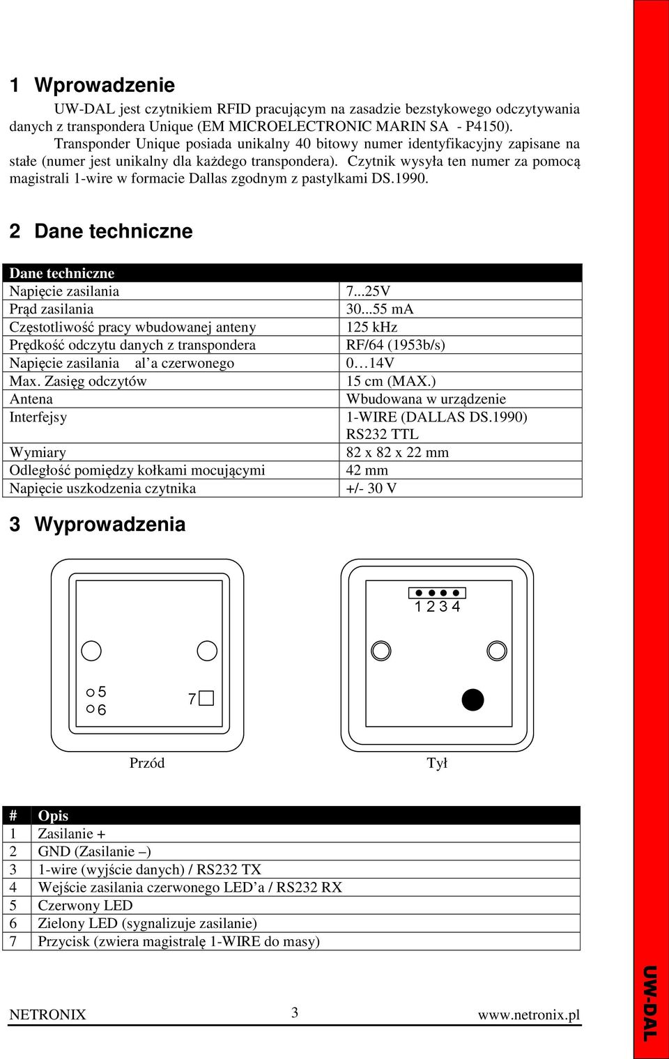 Czytnik wysyła ten numer za pomocą magistrali 1-wire w formacie Dallas zgodnym z pastylkami DS.1990.