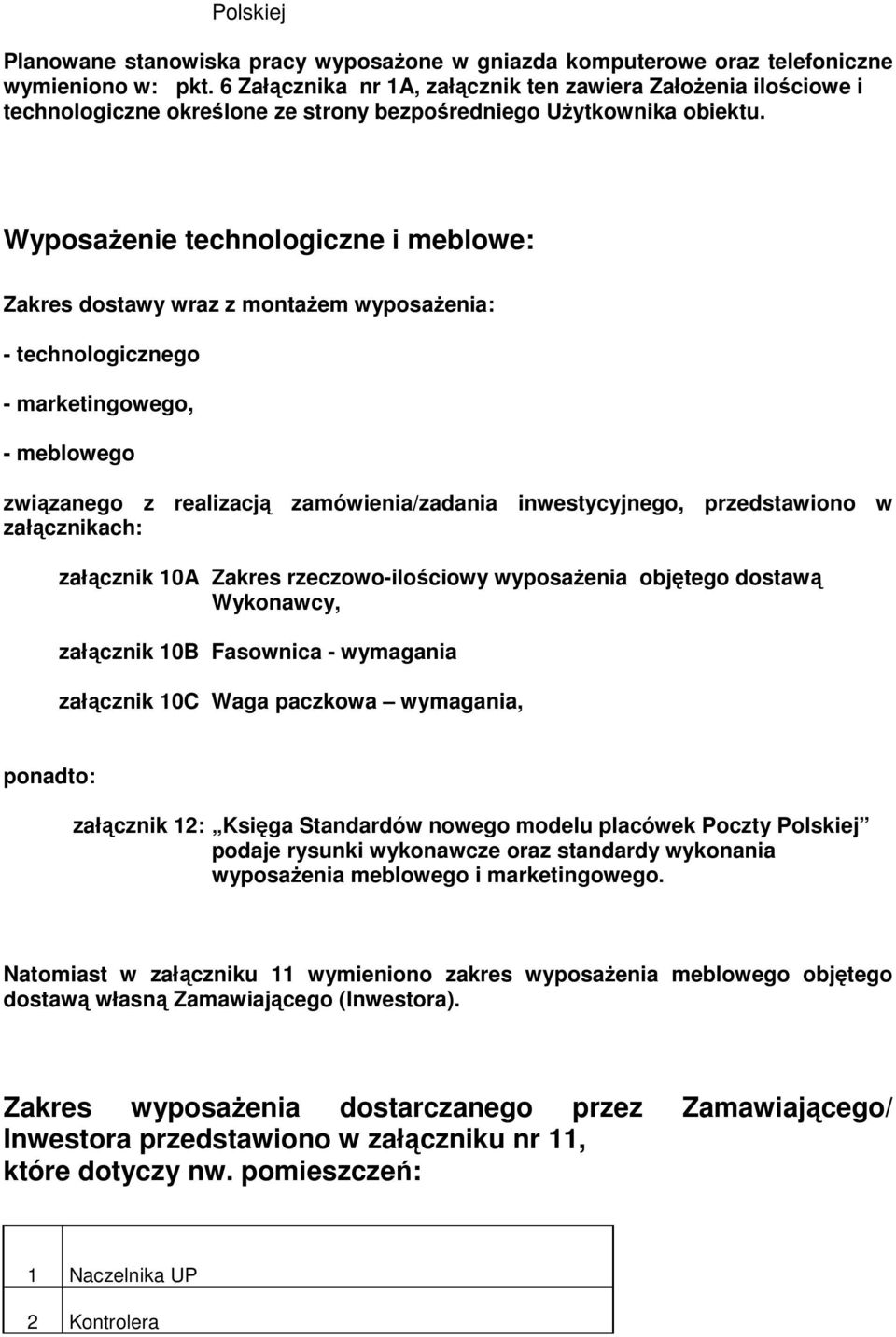 Wyposażenie technologiczne i meblowe: Zakres dostawy wraz z montażem wyposażenia: - technologicznego - marketingowego, - meblowego związanego z realizacją zamówienia/zadania inwestycyjnego,