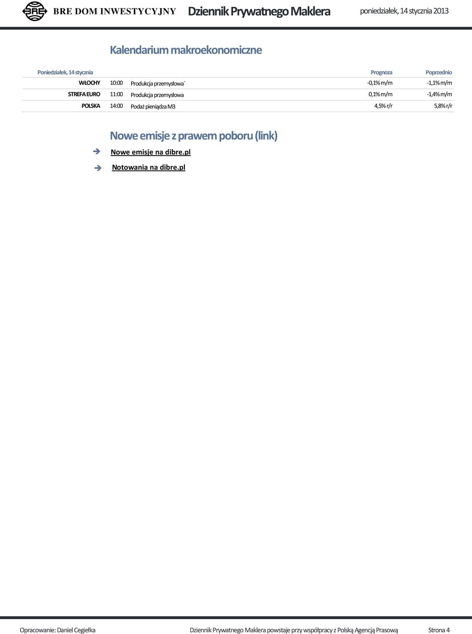 pieniądza M3 4,5% r/r 5,8% r/r Nowe emisje z prawem poboru (link) Nowe emisje na dibre.