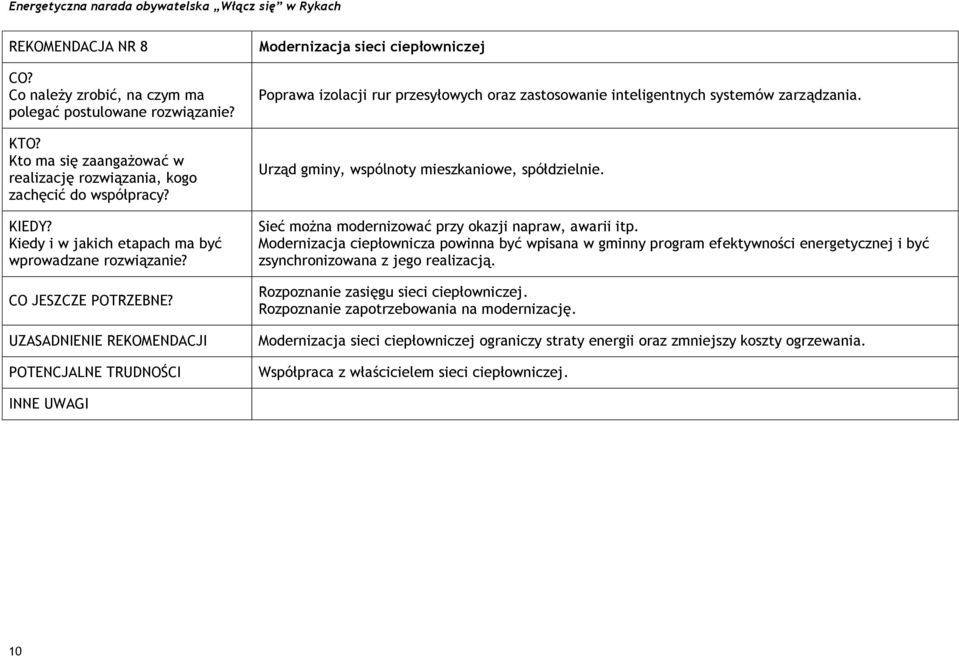 Modernizacja ciepłownicza powinna być wpisana w gminny program efektywności energetycznej i być zsynchronizowana z jego realizacją.